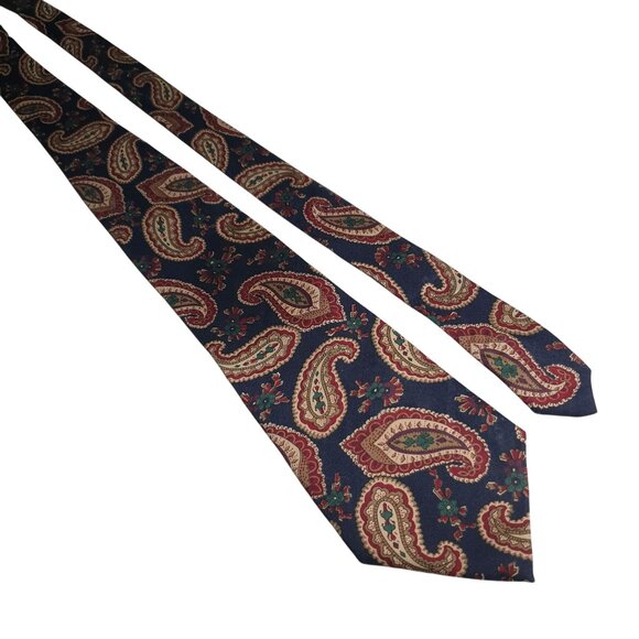 Louis Hebert Paris Paisley Pattern Silk Tie Navy Gold Red Green Mens Neckwear - Picture 1 of 5